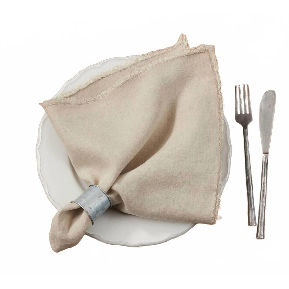 NEW SARO LIFESTYLE fringed design washed 20" napkins - set of 4 in natural